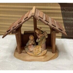 Vintage Fontanini Roman Nativity Figures 1989 Wooden Crèche Musical Sankyo Japan